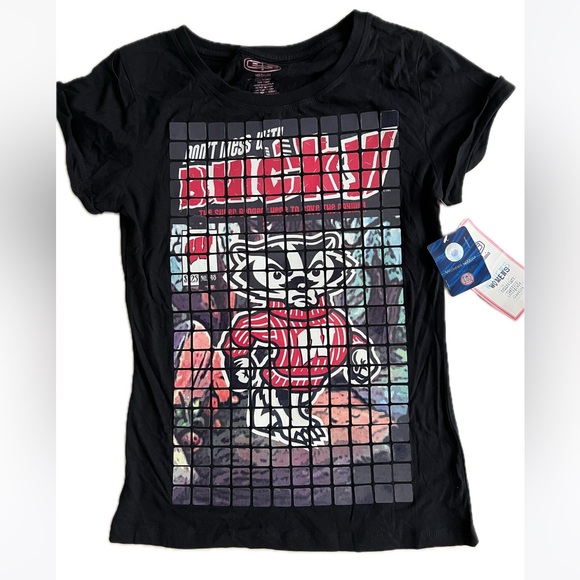 🦡🌹NEW Mosaic Tile Wisconsin Badgers Cuffed Sleeve T-Shirt | S/M Fitted | Rare - Picture 3 of 17